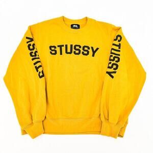 Stussy Repeat Fleece Crew Neck Sweater Gold Black Lettering Size S